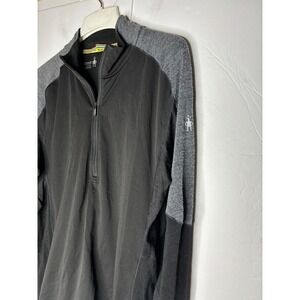 Smartwool Mens Merino Wool Quarter Zip Base Layer Top Black Grey Large